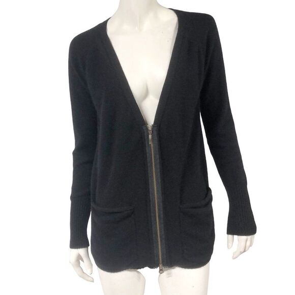 Qi Cashmere Black Zip Front Cardigan Sweater Womens Size S Small - Picture 1 of 8